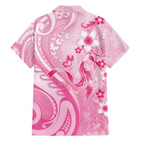 Personalised Memorial Pink Breast Cancer Awareness Family Matching Off Shoulder Short Dress and Hawaiian Shirt Plumeria Floral Tribal Pattern LT05 - Polynesian Pride