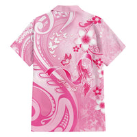 Personalised Memorial Pink Breast Cancer Awareness Family Matching Short Sleeve Bodycon Dress and Hawaiian Shirt Plumeria Floral Tribal Pattern LT05 - Polynesian Pride