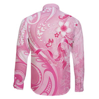 Personalised Memorial Pink Breast Cancer Awareness Family Matching Short Sleeve Bodycon Dress and Hawaiian Shirt Plumeria Floral Tribal Pattern LT05 - Polynesian Pride