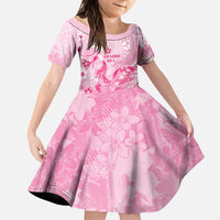 Personalised Memorial Pink Breast Cancer Awareness Family Matching Summer Maxi Dress and Hawaiian Shirt Plumeria Floral Tribal Pattern LT05 Daughter's Dress Pink - Polynesian Pride
