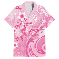 Personalised Memorial Pink Breast Cancer Awareness Family Matching Summer Maxi Dress and Hawaiian Shirt Plumeria Floral Tribal Pattern LT05 Dad's Shirt - Short Sleeve Pink - Polynesian Pride