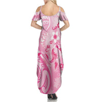 Personalised Memorial Pink Breast Cancer Awareness Family Matching Summer Maxi Dress and Hawaiian Shirt Plumeria Floral Tribal Pattern LT05 - Polynesian Pride