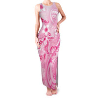 Personalised Memorial Pink Breast Cancer Awareness Family Matching Tank Maxi Dress and Hawaiian Shirt Plumeria Floral Tribal Pattern - Polynesian Pride