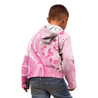 Personalised Memorial Pink Breast Cancer Awareness Kid Hoodie Plumeria Floral Tribal Pattern - Polynesian Pride