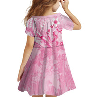 Personalised Memorial Pink Breast Cancer Awareness Kid Short Sleeve Dress Plumeria Floral Tribal Pattern LT05 - Polynesian Pride