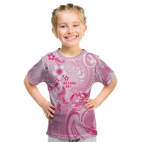Personalised Memorial Pink Breast Cancer Awareness Kid T Shirt Plumeria Floral Tribal Pattern LT05 Pink - Polynesian Pride