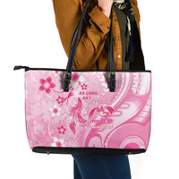 Memorial Pink Breast Cancer Awareness Leather Tote Bag Plumeria Floral Tribal Pattern LT05 - Polynesian Pride