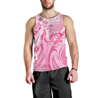 Personalised Memorial Pink Breast Cancer Awareness Men Tank Top Plumeria Floral Tribal Pattern - Polynesian Pride