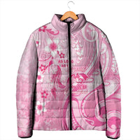 Personalised Memorial Pink Breast Cancer Awareness Padded Jacket Plumeria Floral Tribal Pattern - Polynesian Pride