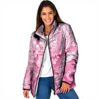 Personalised Memorial Pink Breast Cancer Awareness Padded Jacket Plumeria Floral Tribal Pattern - Polynesian Pride
