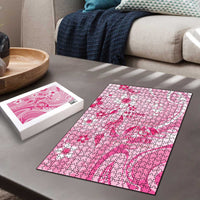 Memorial Pink Breast Cancer Awareness Puzzle Plumeria Floral Tribal Pattern - Polynesian Pride