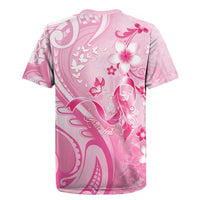 Personalised Memorial Pink Breast Cancer Awareness Rugby Jersey Plumeria Floral Tribal Pattern - Polynesian Pride