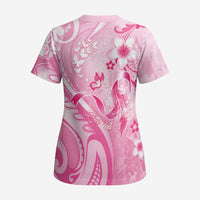 Personalised Memorial Pink Breast Cancer Awareness Scrub Top Plumeria Floral Tribal Pattern - Polynesian Pride