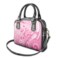 Memorial Pink Breast Cancer Awareness Shoulder Handbag Plumeria Floral Tribal Pattern - Polynesian Pride