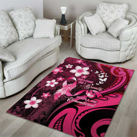 Memorial Breast Cancer Awareness Area Rug Plumeria Floral Tribal Pattern - Polynesian Pride