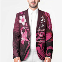 Personalised Memorial Breast Cancer Awareness Blazer Plumeria Floral Tribal Pattern - Polynesian Pride