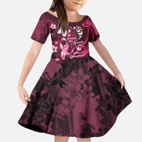 Personalised Memorial Breast Cancer Awareness Family Matching Long Sleeve Bodycon Dress and Hawaiian Shirt Plumeria Floral Tribal Pattern LT05 Daughter's Dress Black - Polynesian Pride