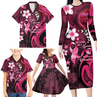 Personalised Memorial Breast Cancer Awareness Family Matching Long Sleeve Bodycon Dress and Hawaiian Shirt Plumeria Floral Tribal Pattern LT05 - Polynesian Pride