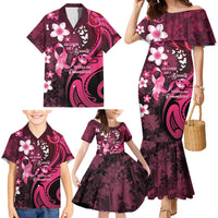 Personalised Memorial Breast Cancer Awareness Family Matching Mermaid Dress and Hawaiian Shirt Plumeria Floral Tribal Pattern LT05 - Polynesian Pride