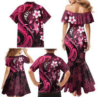 Personalised Memorial Breast Cancer Awareness Family Matching Mermaid Dress and Hawaiian Shirt Plumeria Floral Tribal Pattern LT05 - Polynesian Pride