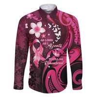 Personalised Memorial Breast Cancer Awareness Family Matching Mermaid Dress and Hawaiian Shirt Plumeria Floral Tribal Pattern LT05 Dad's Shirt - Long Sleeve Black - Polynesian Pride