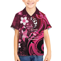 Personalised Memorial Breast Cancer Awareness Family Matching Off The Shoulder Long Sleeve Dress and Hawaiian Shirt Plumeria Floral Tribal Pattern - Polynesian Pride