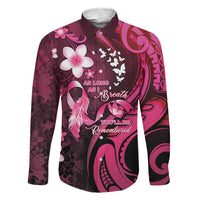Personalised Memorial Breast Cancer Awareness Family Matching Off Shoulder Maxi Dress and Hawaiian Shirt Plumeria Floral Tribal Pattern LT05 Dad's Shirt - Long Sleeve Black - Polynesian Pride