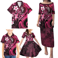 Personalised Memorial Breast Cancer Awareness Family Matching Puletasi and Hawaiian Shirt Plumeria Floral Tribal Pattern LT05 - Polynesian Pride