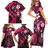 Personalised Memorial Breast Cancer Awareness Family Matching Short Sleeve Bodycon Dress and Hawaiian Shirt Plumeria Floral Tribal Pattern LT05 - Polynesian Pride