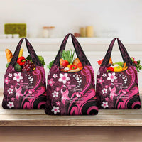 Memorial Breast Cancer Awareness Grocery Bag Plumeria Floral Tribal Pattern - Polynesian Pride