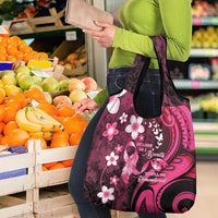 Memorial Breast Cancer Awareness Grocery Bag Plumeria Floral Tribal Pattern - Polynesian Pride