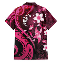 Personalised Memorial Breast Cancer Awareness Hawaiian Shirt Plumeria Floral Tribal Pattern - Polynesian Pride