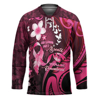 Personalised Memorial Breast Cancer Awareness Hockey Jersey Plumeria Floral Tribal Pattern LT05 Unisex Black - Polynesian Pride