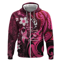 Personalised Memorial Breast Cancer Awareness Hoodie Plumeria Floral Tribal Pattern - Polynesian Pride