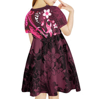 Personalised Memorial Breast Cancer Awareness Kid Short Sleeve Dress Plumeria Floral Tribal Pattern LT05 - Polynesian Pride