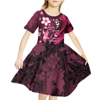 Personalised Memorial Breast Cancer Awareness Kid Short Sleeve Dress Plumeria Floral Tribal Pattern LT05 - Polynesian Pride