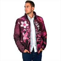 Personalised Memorial Breast Cancer Awareness Padded Jacket Plumeria Floral Tribal Pattern - Polynesian Pride