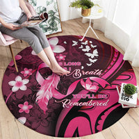 Memorial Breast Cancer Awareness Round Carpet Plumeria Floral Tribal Pattern - Polynesian Pride