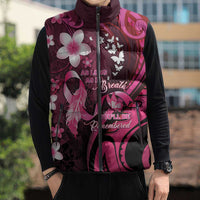 Personalised Memorial Breast Cancer Awareness Sleeveless Puffer Jacket Plumeria Floral Tribal Pattern - Polynesian Pride