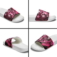 Memorial Breast Cancer Awareness Slide Sandals Plumeria Floral Tribal Pattern - Polynesian Pride