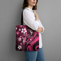 Memorial Breast Cancer Awareness Tote Bag Plumeria Floral Tribal Pattern - Polynesian Pride