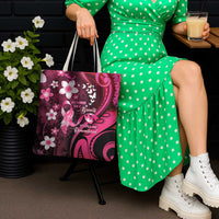 Memorial Breast Cancer Awareness Tote Bag Plumeria Floral Tribal Pattern - Polynesian Pride