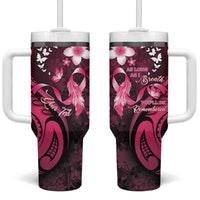 Personalised Memorial Breast Cancer Awareness Tumbler With Handle Plumeria Floral Tribal Pattern - Polynesian Pride