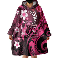 Personalised Memorial Breast Cancer Awareness Wearable Blanket Hoodie Plumeria Floral Tribal Pattern - Polynesian Pride