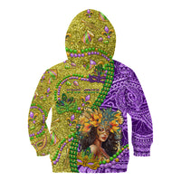 Personalised Hawaii Mardi Gras Kid Hoodie Polynesian Pattern With Glitter Style LT05 - Polynesian Pride
