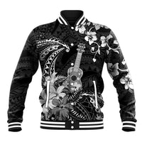 Hawaii Ukulele Baseball Jacket Polynesian Pattern Mix Hibiscus Black Version LT05 Unisex Black - Polynesian Pride