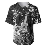 Hawaii Ukulele Baseball Jersey Polynesian Pattern Mix Hibiscus Black Version LT05 Black - Polynesian Pride