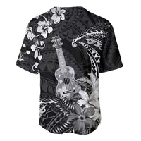 Hawaii Ukulele Baseball Jersey Polynesian Pattern Mix Hibiscus Black Version LT05 - Polynesian Pride