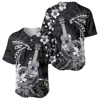 Hawaii Ukulele Baseball Jersey Polynesian Pattern Mix Hibiscus Black Version LT05 - Polynesian Pride