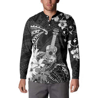 Hawaii Ukulele Button Sweatshirt Polynesian Pattern Mix Hibiscus Black Version LT05 - Polynesian Pride